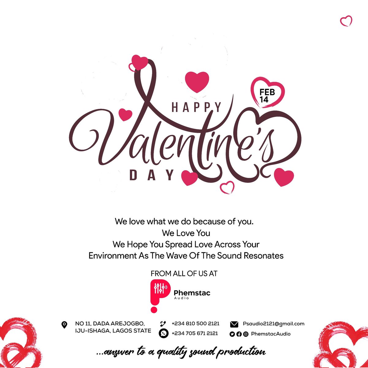 phemstac_audio's tweet photo. Happy Valentine's Day Fam❤️
Remember to call us to handle the sound systems,while celebrating Valentine's with your loved ones and creating beautiful memories together😉
Feel the moment, feel the sound 🔊💯
With l❤️ve: Phemstac Audio. 
 #Banks #TheFlashMovie #ValentinesDay #Feb14 https://t.co/YxcTEk6LC7