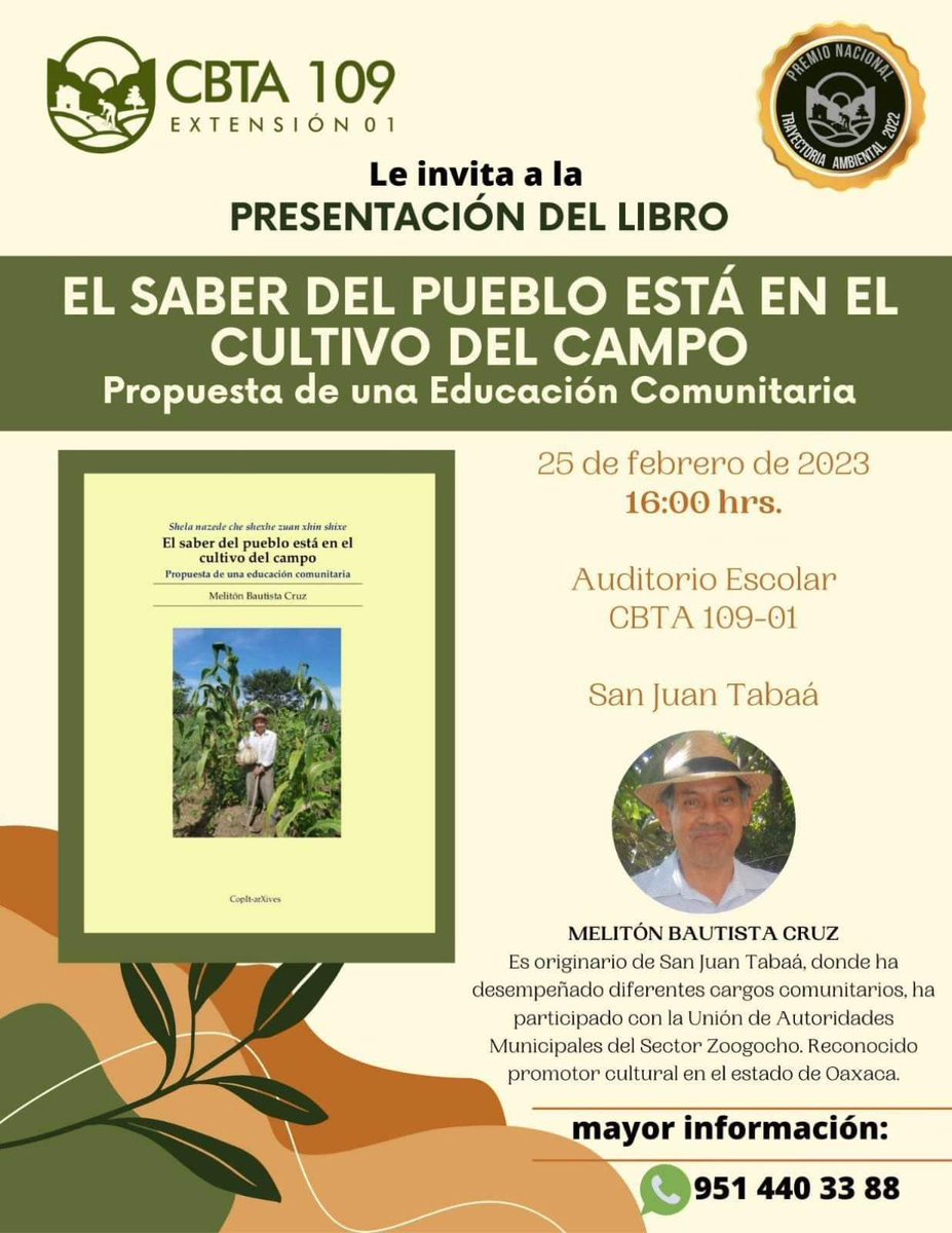📖 Con gusto acompañaremos a Don Meliton Bautista en la presentación de su libro en San Juan Tabaá. El libro es una propuesta que va mucho más allá de la resistencia; aporta al fortalecimiento de las comunidades y de sus instituciones comunitarias.