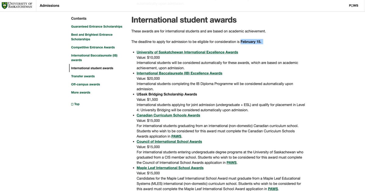 sylviewatikum's tweet photo. 6 scholarships worth over $75,000 for international students at University of Saskatchewan, Canada 

1. University of Saskatchewan International Excellence Awards-$10,000

2. International Baccalaureate (IB) Excellence Awards- $20,000

A THREAD https://t.co/l0Al5TCyPL