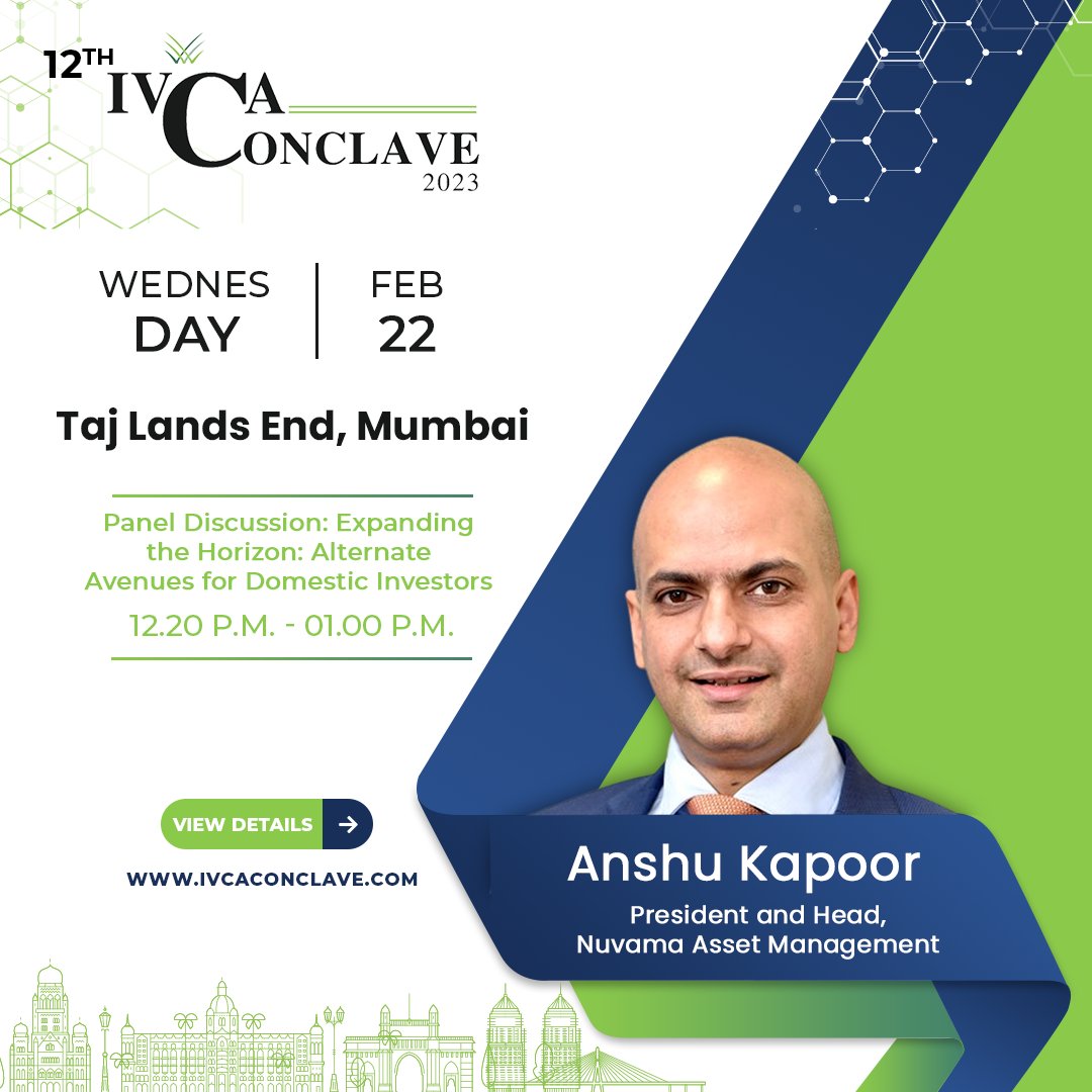 IndianVCA's tweet photo. @IndianVCA is glad to welcome @anshukaps, President &amp; Head, Nuvama Asset Management, as a speaker at the IVCA Conclave 2023, India's most impactful PE-VC event of the year.    
Register here: https://t.co/6VSANT3H1U https://t.co/P2V4FTrJjA