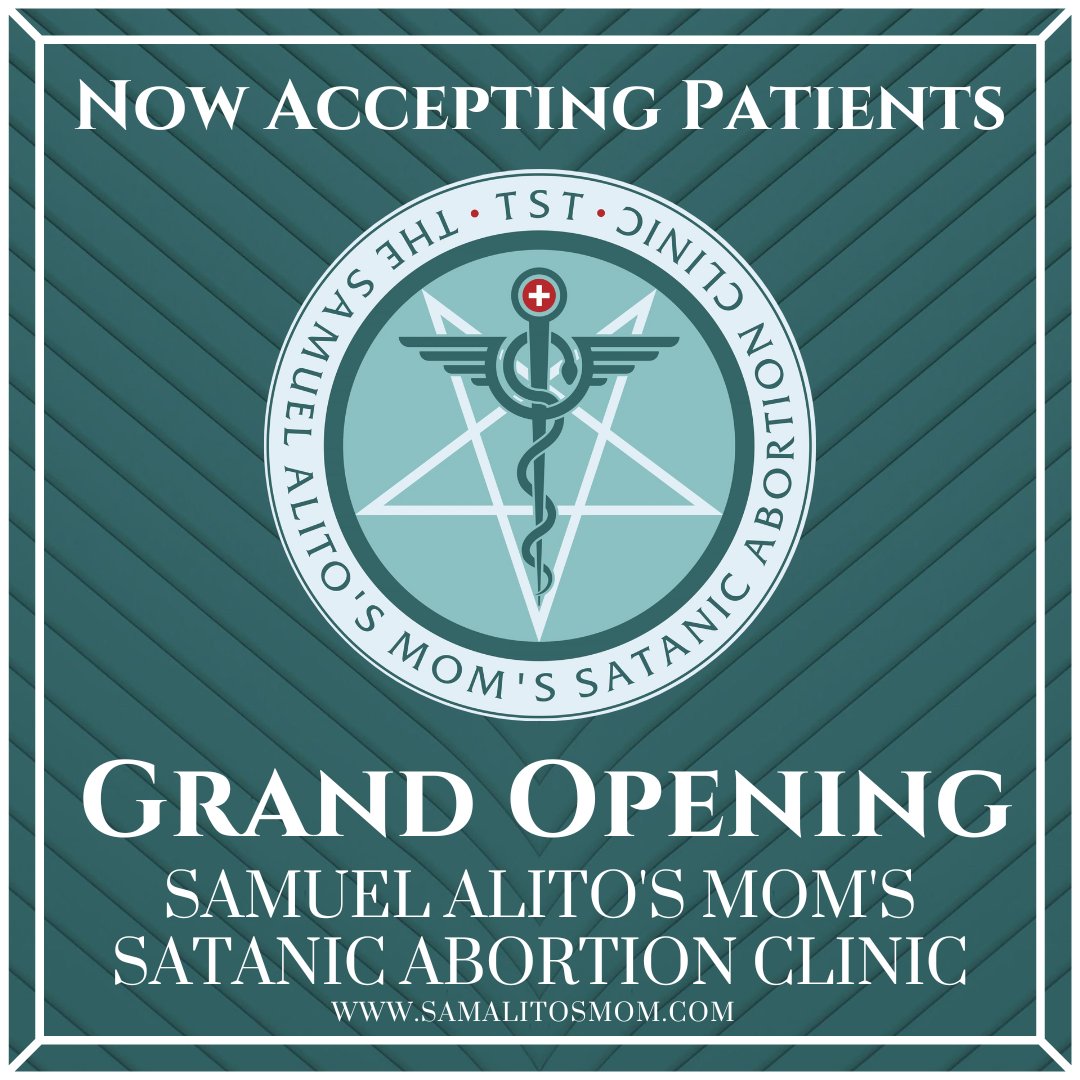 satanic_temple_'s tweet photo. The Satanic Temple is pleased to announce the launch the Samuel Alito’s Mom’s Satanic Abortion Clinic in New Mexico. The telehealth clinic provides access to free medication abortion services to those performing the Satanic Abortion Ritual in the state. https://t.co/8nAXrDwpJx https://t.co/YB9Z9kZbTt