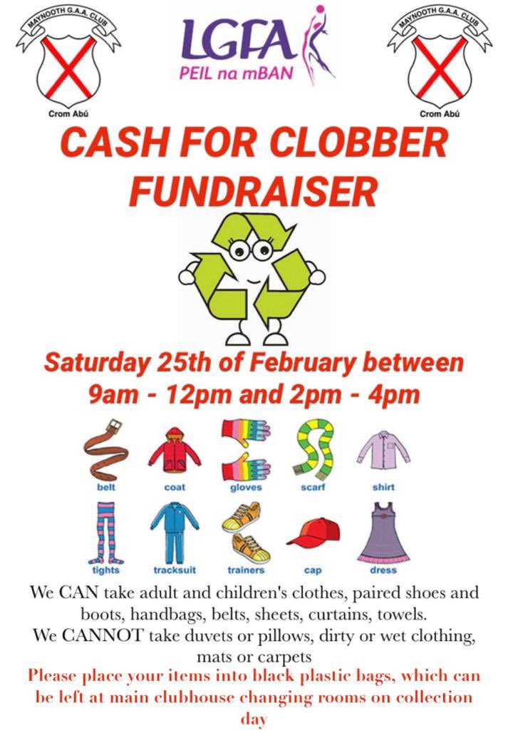 maynoothgaa's tweet photo. Time to clear out those wardrobes of unwanted items of clothing and footwear!!

Maynooth LGFA would be thrilled if you donate them on February 25th to Maynooth GAA, to help them raise funds for the continued development of Moyglare pitch development🏴🏳️

#oneclub https://t.co/f5EemKyrvt