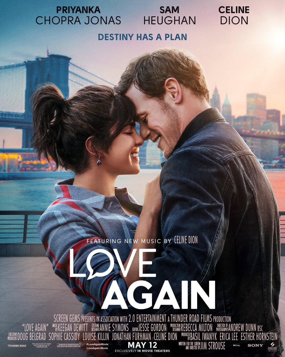 celinedion's tweet photo. Love comes to those who believe it.💘🎬 #LoveAgainMovie, starring @priyankachopra  and @SamHeughan , with new music from me🎶, is exclusively in theatres on Mother’s Day.💕 – Celine xx… https://t.co/zY2glTZMnI