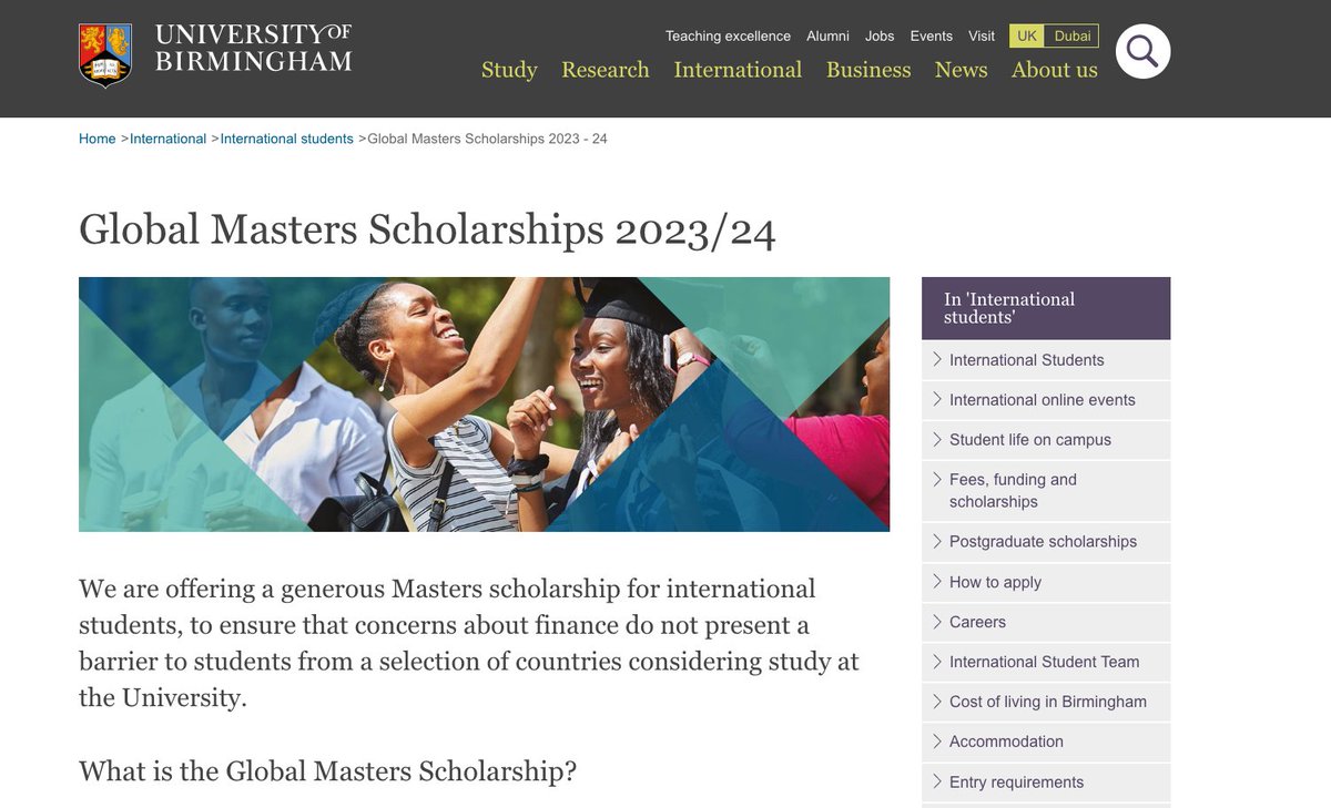 sylviewatikum's tweet photo. 40 AUTOMATIC SCHOLARSHIPS worth £2,000 each for masters international students at the University of Birmingham, UK 

Global Masters Scholarships 2023/24

* Deadline: 31st August 2023

To be eligible for the scholarship,  You must:

A THREAD https://t.co/bVHmUS0cuj