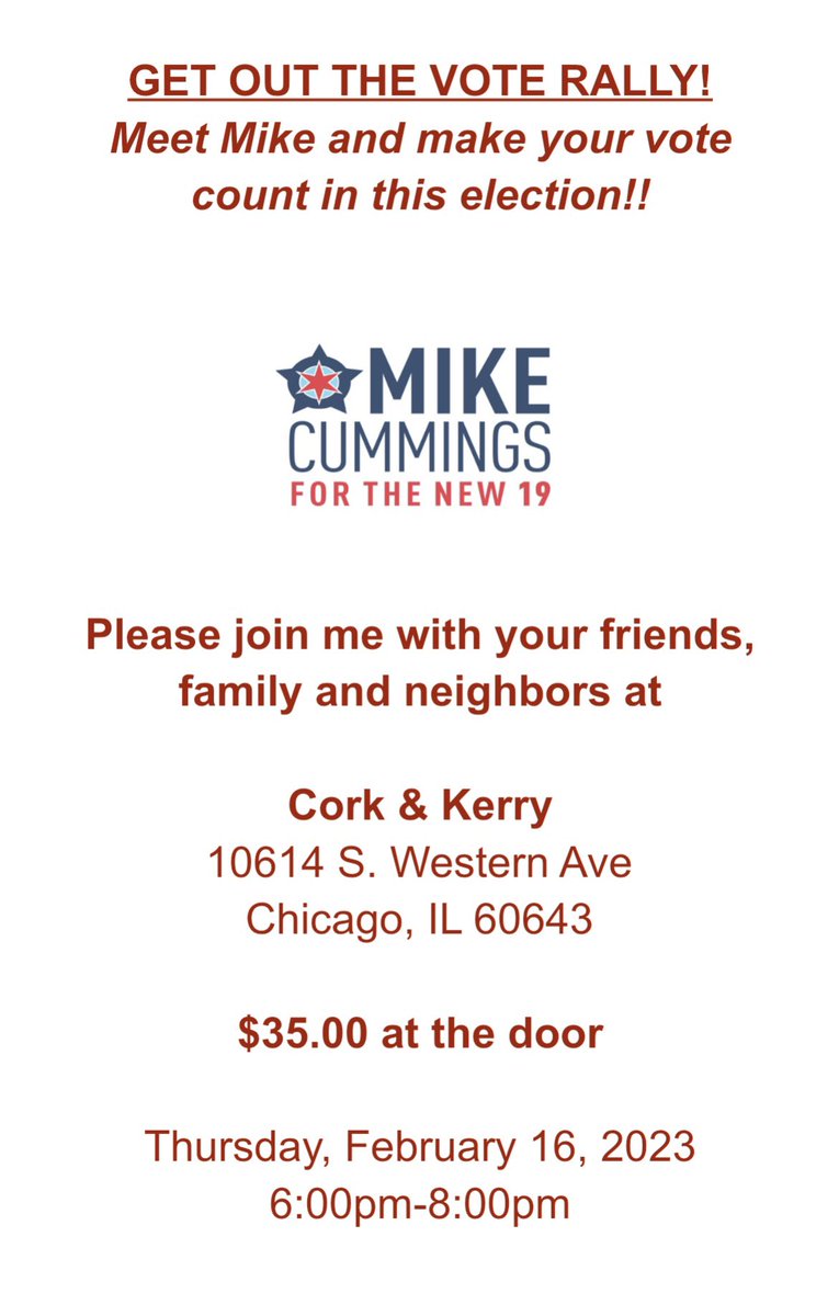 This Thursday, Feb 16, 2023 come to Cork N Kerry <a href="/6/">Adrián Lamo</a>:00pm! Bring a friend, share a ride with your neighbor, tell your family too!! All are welcome! #19thward, #timetovote, #punch53, #southside, #thenew19