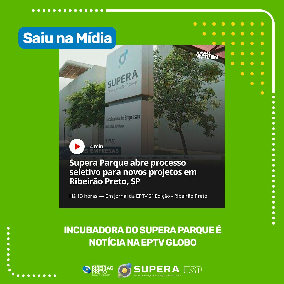superaparque's tweet photo. Empreendedores que querem entrar na incubadora do SUPERA Parque têm uma chance até quarta-feira!
Veja a reportagem completa no Jornal da EPTV 2ª edição.
Link: https://t.co/wIiKEYKGq5
#superaparque #eptv #incubadora #notícia #processoseletivo https://t.co/rwBtiR6Lp2