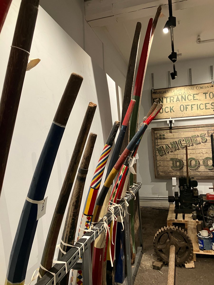 NWMuseum's tweet photo. Last week the collections team designed a way to display a variety of tiller arms for the open store. The tallest tiller arm is about 3.5 meters tall and has only just fitted into the area!
#NationalWaterwaysMuseum #EllesmerePort #Collections #IslandWarehouse #OpenStore https://t.co/chPp86ccMN