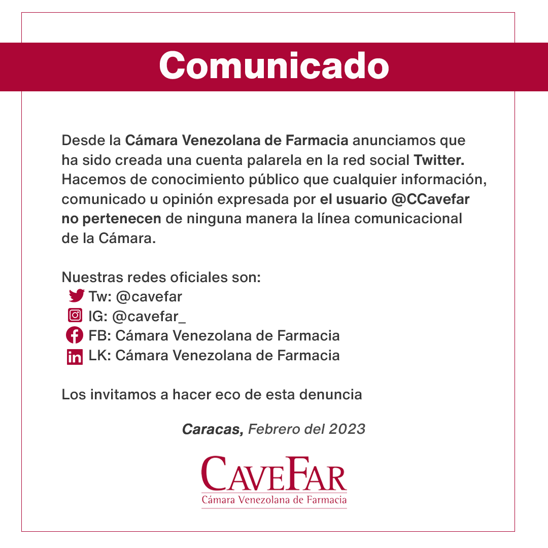 Comunicado de la Cámara Venezolana de Farmacia.