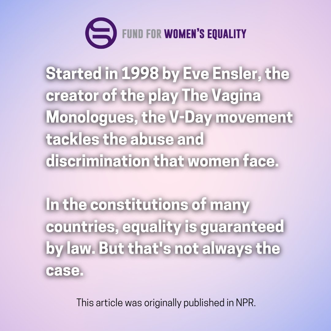 4womensequality's tweet photo. Check out @vdayorg on Instagram, Twitter, and Facebook to learn more about V-Day: A global activist movement to end violence against all women (cisgender, transgender & gender non conforming) & the planet! #vday #womensequality #genderequality #vdayorg https://t.co/73bknSCM4r