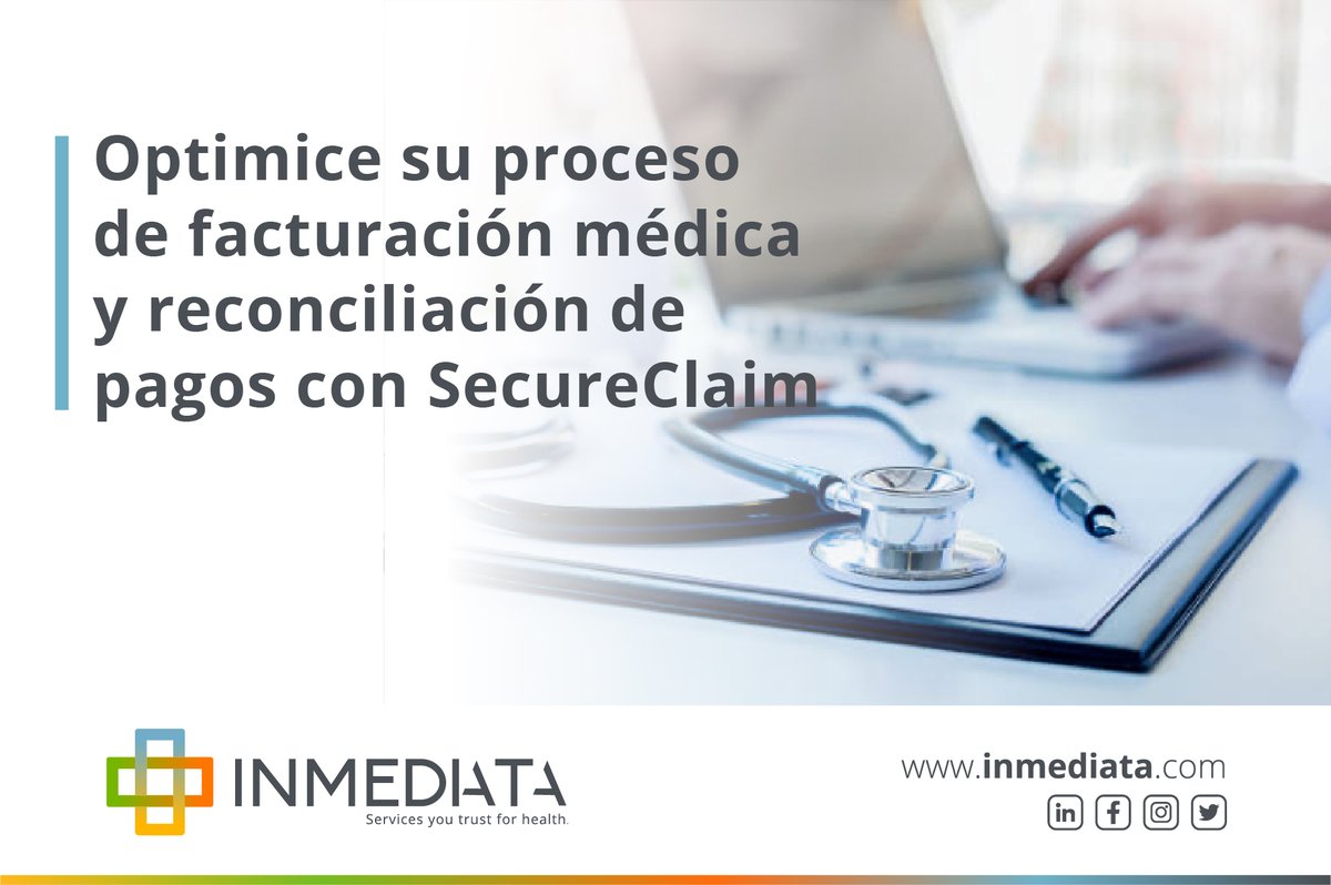 InmediataHealth's tweet photo. Nuestra solución de facturación médica #SecureClaim puede automatizar el proceso de #RCM para reducir drásticamente los errores de reclamación, acelerar el proceso de pagos y estar al control de la reconciliación. 
¡𝐂𝐨𝐧𝐭á𝐜𝐭𝐞𝐧𝐨𝐬 𝐩𝐚𝐫𝐚 𝐮𝐧𝐚 𝐩𝐫𝐞𝐬𝐞𝐧𝐭𝐚𝐜𝐢ó𝐧! https://t.co/wHifnHG7bs