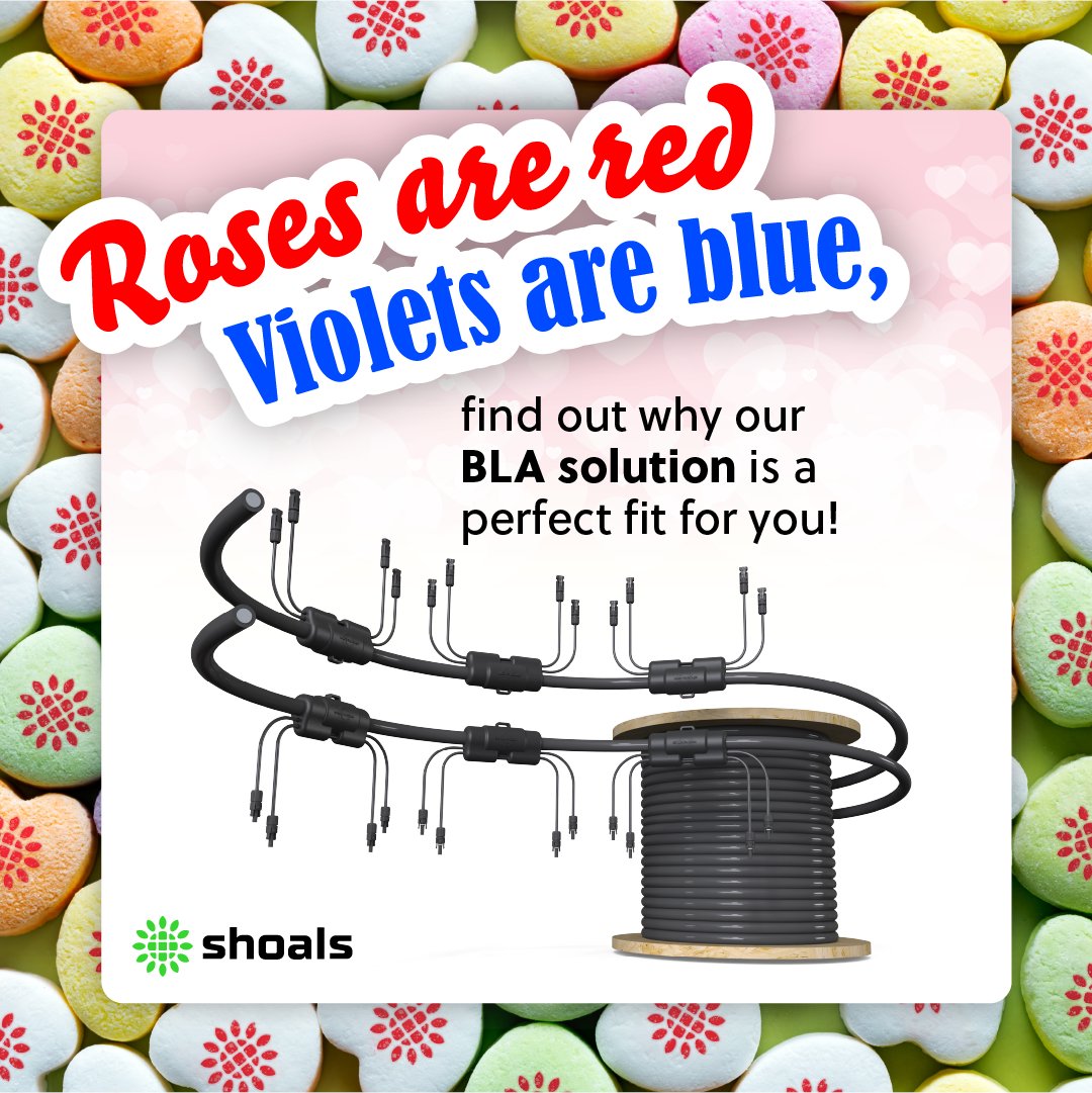 ShoalsTech's tweet photo. ❤️ Happy Valentine's Day from @ShoalsTech! Our large-scale #utility #solar #EBOS solutions are a perfect match for your #PV project!

💕 Watch our BLA video to learn more: https://t.co/aGdzc41gyQ
#InventingSimple https://t.co/orisoyLA7f