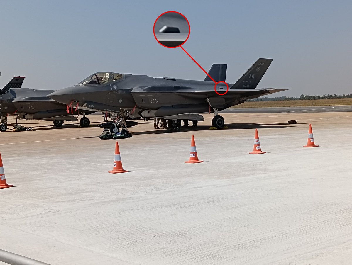 No surprise at all, the USAF F-35A remained integrated with Luneberg lens throughout the journey to India, and also during flying display. 

These are radar reflectors which emit the aircraft in radars, so that the original RCS remain classified.
