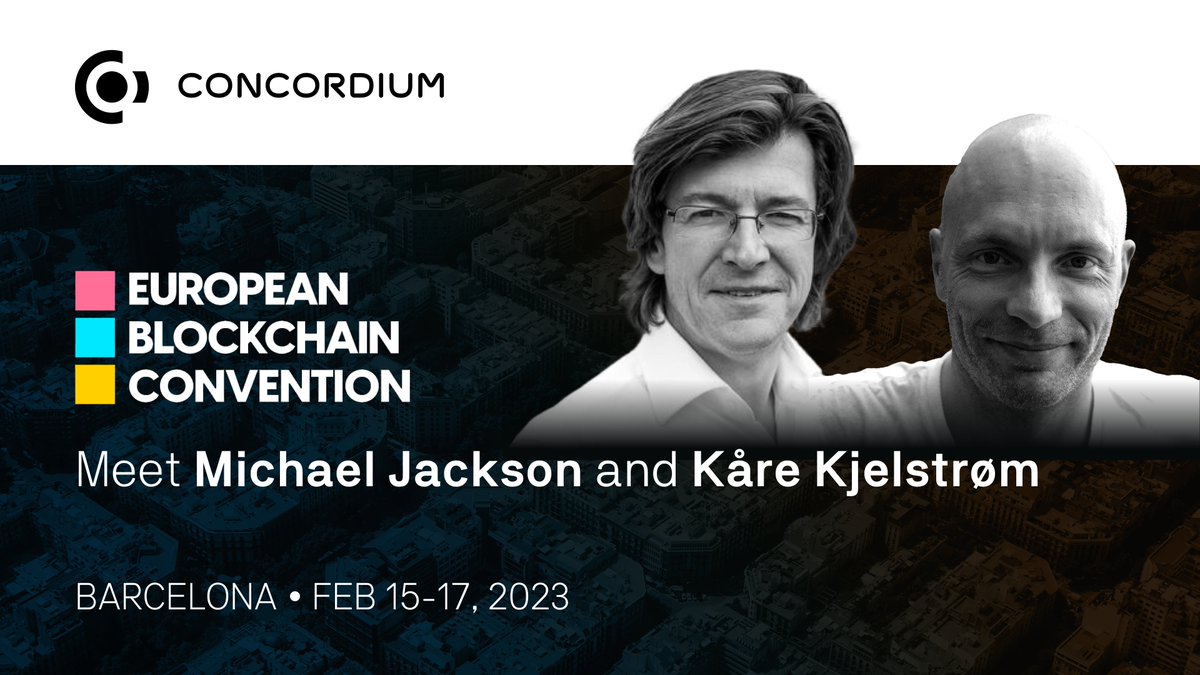 Our CTO <a href="/kaarekjelstroem/">kaarekjelstroem</a> and Michael Jackson from our Advisory Board will be attending the <a href="/EBlockchainCon/">European Blockchain Convention</a> in Barcelona tomorrow!

Contact them to meet and hear more about <a href="/concordium/"></a> 🚀

#EBC23 #blockchain
