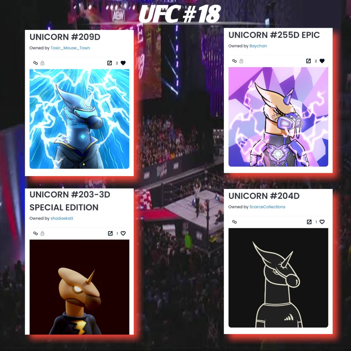 Unicorn_ID_NFT's tweet photo. 🦄❤️ UFC #18 ❤️🦄
(UNICORNID FIGHTING CHAMPIONSHIP)
❤️ BATTLE OF LOVE ❤️
UNICORN :
#209D by @_Crypto_Monarch
#255D by @Senna_inv7
#203D by @shadoekatt
#204D by @ScarceCreatures
End 24H
VOTE YOUR UNICORN 🦄 AND BE A CHAMPION 🏆
VOTE AT ⬇️👇 Comment below
#NFT #VERTICALNFT https://t.co/l2Rtx1RQdZ