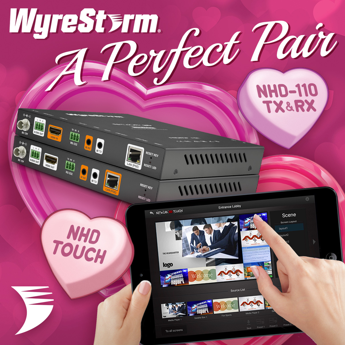 Wyrestorm's tweet photo. Happy Valentine's Day, lovers! π
WyreStorm's Perfect Pairs for today are the NHD-110 Series with the NHD-Touch. Live video preview streams for use with NetworkHD Touch or a custom control UI, perfect for hospitality environments.
#AVtweeps #ValentinesDay #NHD #PerfectPairs https://t.co/Y6htigLc2l