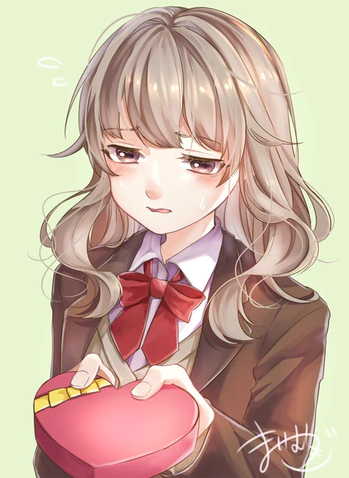 「う、受け取ってくれますか...?」 #バレンタインイラスト 