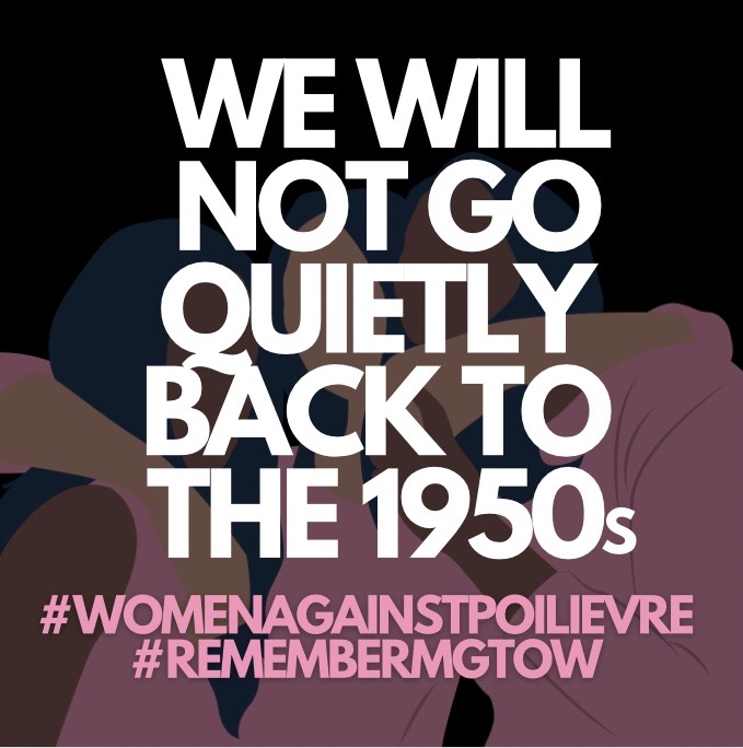 We will not go quietly back to the 1950s ✊🏼✊🏽✊🏾

#WomenAgainstPoilievre #NeverPoilievre #ABC #NeverCons #Remembermgtow