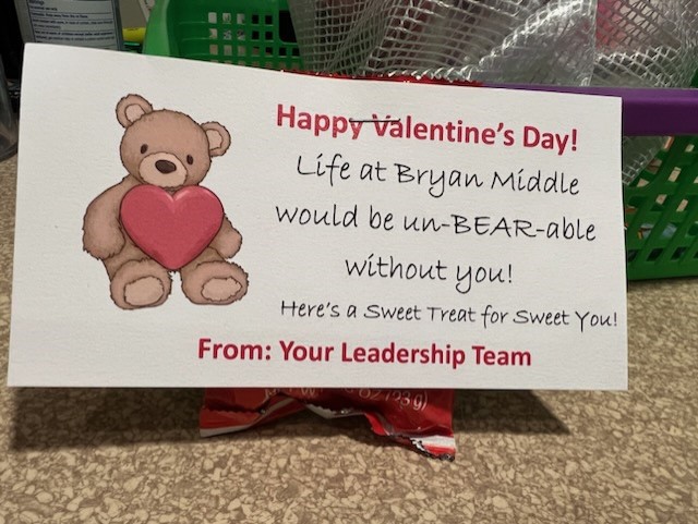 MrsWoodworth1's tweet photo. What a sweet surprise from our fantastic leadership team in our mailboxes today! #BMSBEARPRIDE #FCS @OPS_BryanMiddle โค๏ธโค๏ธ https://t.co/KYSB7ArTGO
