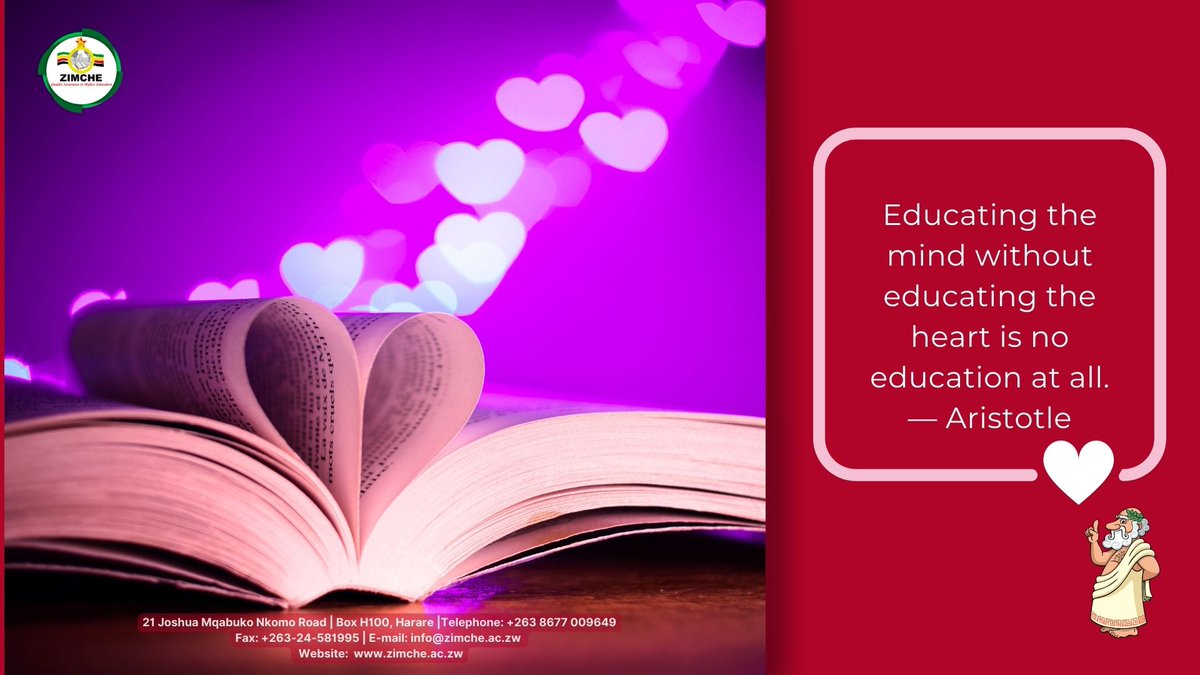 Zimbabwe Council for Higher Education (@zimcheofficial) on Twitter photo “Educating the mind without educating the heart is no education at all.” ― Aristotle
#HappyValentinesDay 
#highereducation “Educating the mind without educating the heart is no education at all.” ― Aristotle
#HappyValentinesDay 
#highereducation