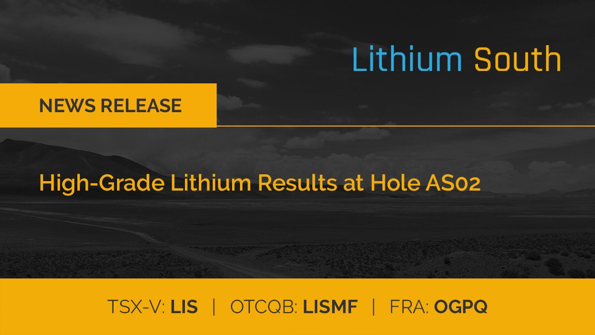 LithiumSouth's tweet photo. Hole AS02 completed at a depth of 410 meters. All of the first 4 samples are showing high-grade #lithium values, up to 708 mg/L lithium. The entire hole from surface to 405 meters contains brine.
Details: https://t.co/9tfefLI52K
$LIS $LISMF $RCK $NLC $TSLA $ML #EnergyVehicles https://t.co/LPltS2E8VU