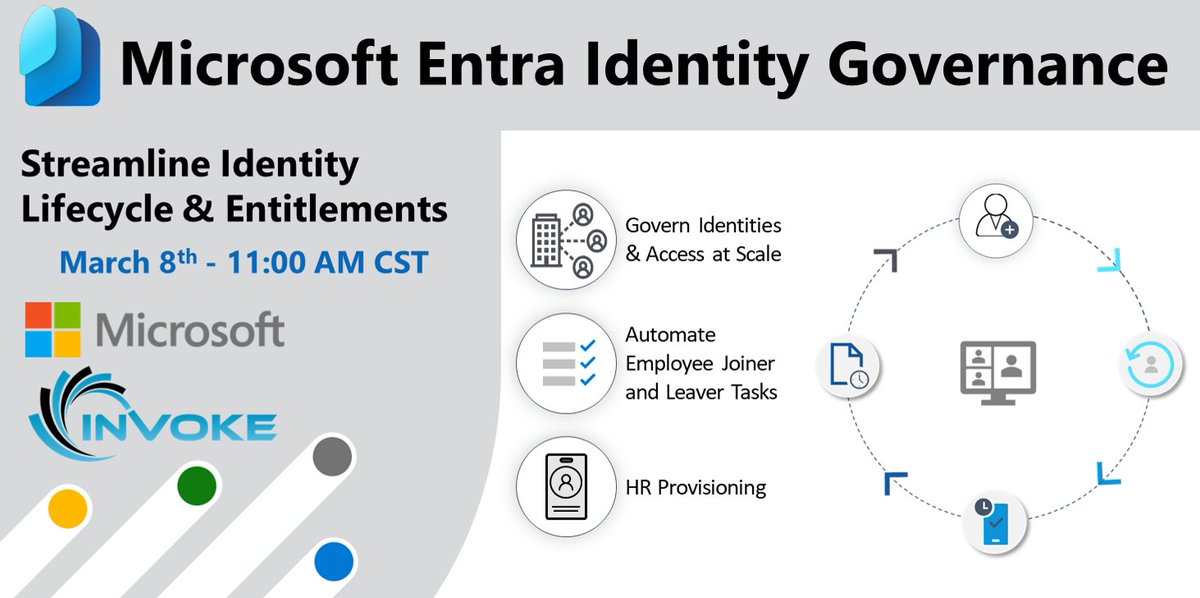 Please join @msftsecurity & Invoke on March 8th at 11AM CST and learn how to Streamline Identity Lifecycle & Entitlements with Microsoft Entra Identity Governance 🆔🔐 Register 👉ow.ly/lcBt50MRurZ

#MicrosoftEntra #IdentityGovernance #IAM #domorewithless @azuread