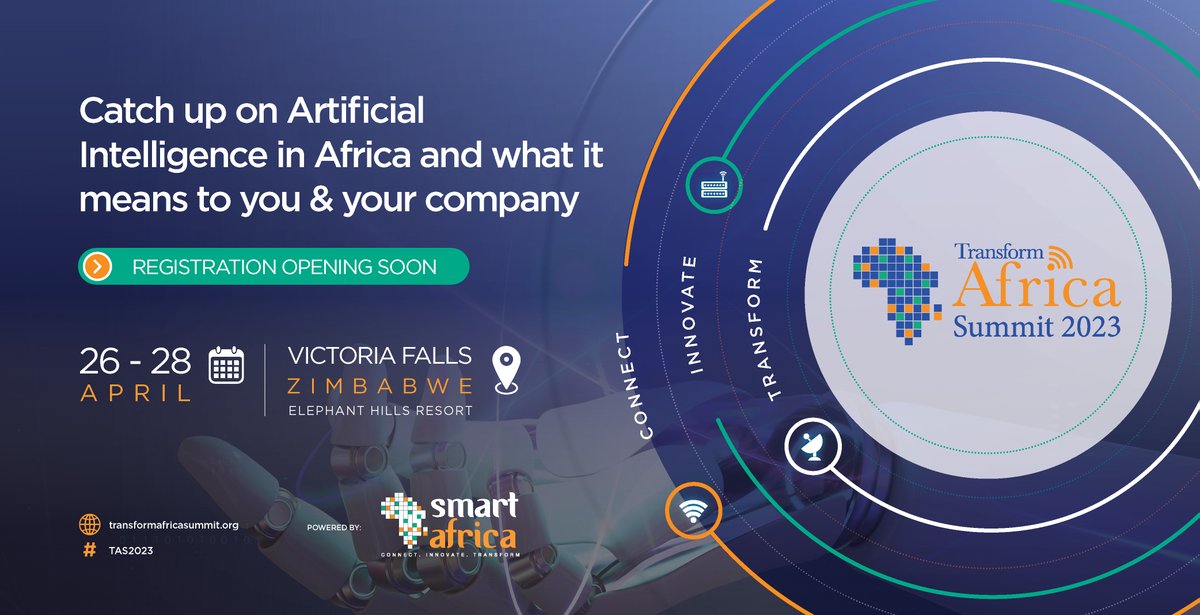RealSmartAfrica's tweet photo. Did you know that Artificial Intelligence could contribute $1.5 trillion to Africa’s GDP by 2030?

Join the #AI debate during the next Transform Africa Summit.
🗓️26-28 April 2023
📍Victoria Falls - Zimbabwe

Sponsor TAS today
sponsor@smartafrica.org
#TAS2023 https://t.co/dkyMNXAJVn