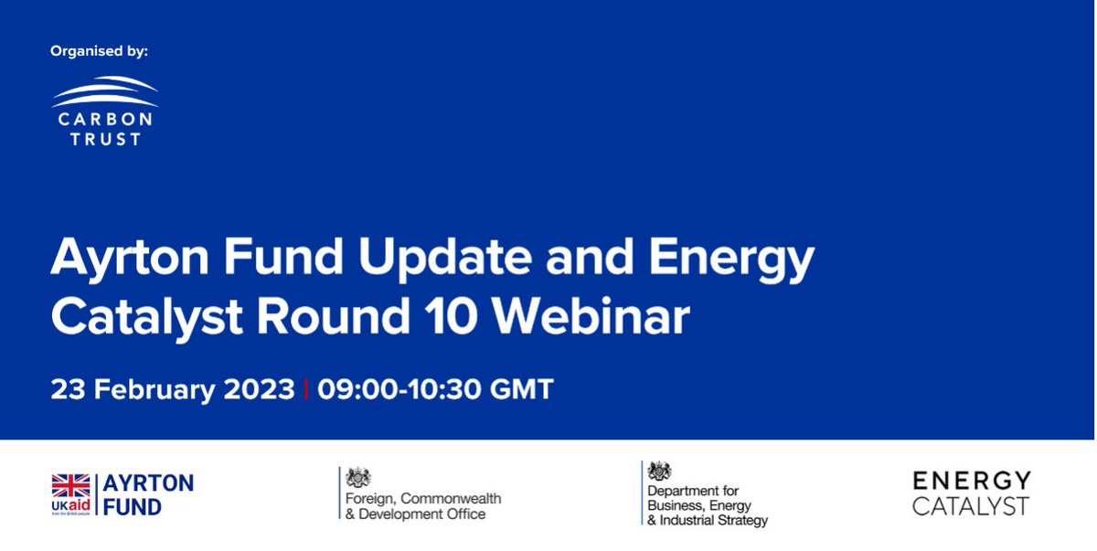 EforA_Coalition's tweet photo. 📢Calling innovators, entrepreneurs, researchers, NGOs, businesses, Government & international funders working on clean energy RD&D for emerging markets.
Join us for the @ayrton_fund Update & Energy Catalyst Round 10 Webinar - Feb 23rd – 9:00-10:30 GMT
https://t.co/CsGCHWkBaY https://t.co/rd4RErSkuB