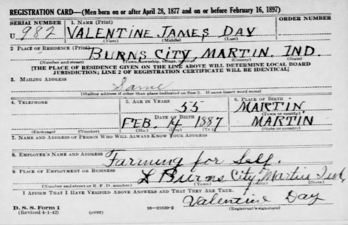 fold3's tweet photo. Valentine Day was born on February 14, 1887. He registered for the WWII "Old Man's Draft," which targeted men between 45-64. They registered to help on the home front: https://t.co/H33BsyEZKt https://t.co/6JfGIiAwmY