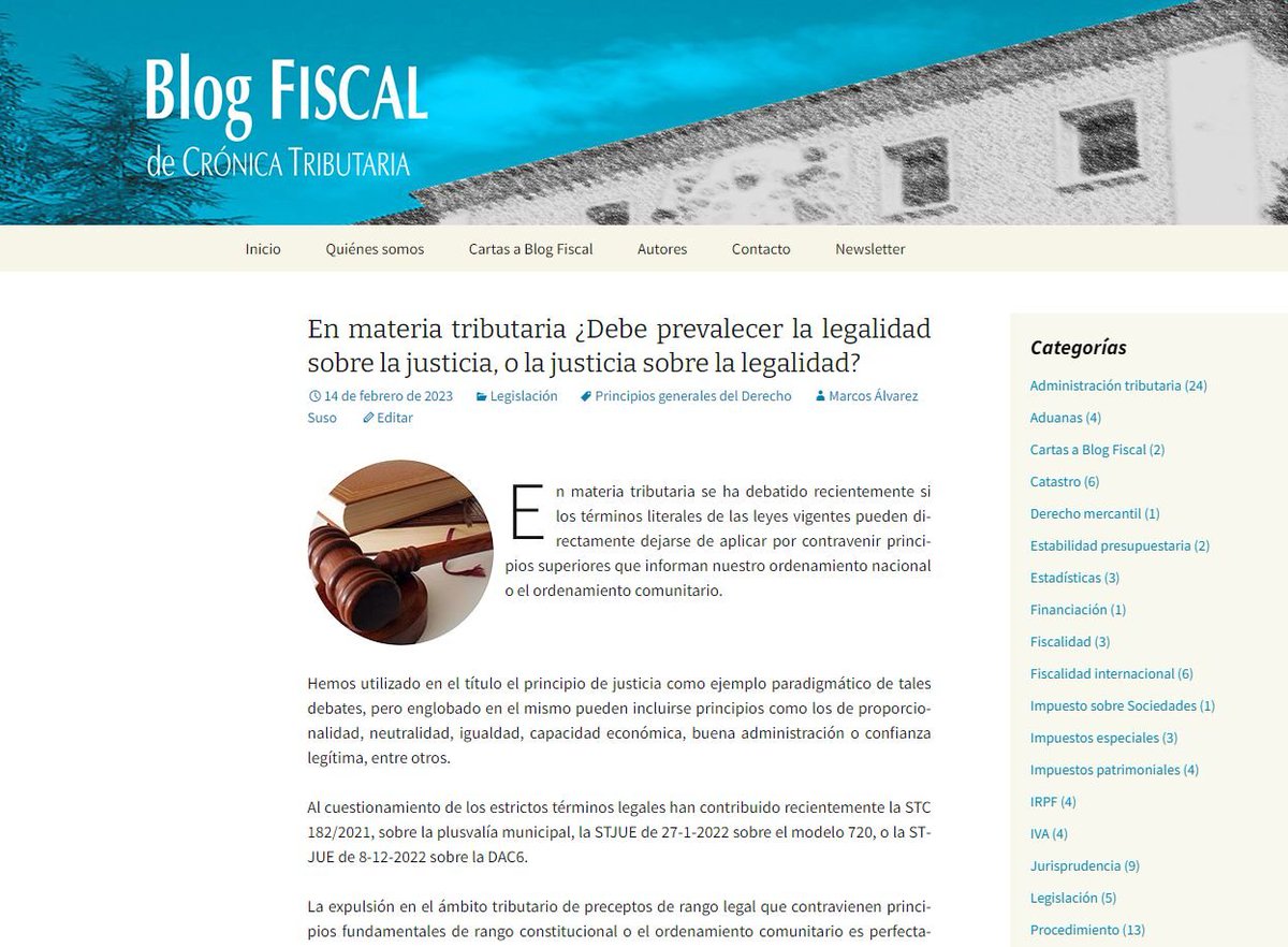 Nueva entrada en el Blog Fiscal ”En materia tributaria ¿Debe prevalecer la legalidad sobre la justicia, o la justicia sobre la legalidad?" de Marcos Álvarez Suso  bit.ly/3XpoKm9 <a href="/IEF_ES/">IEF España</a>