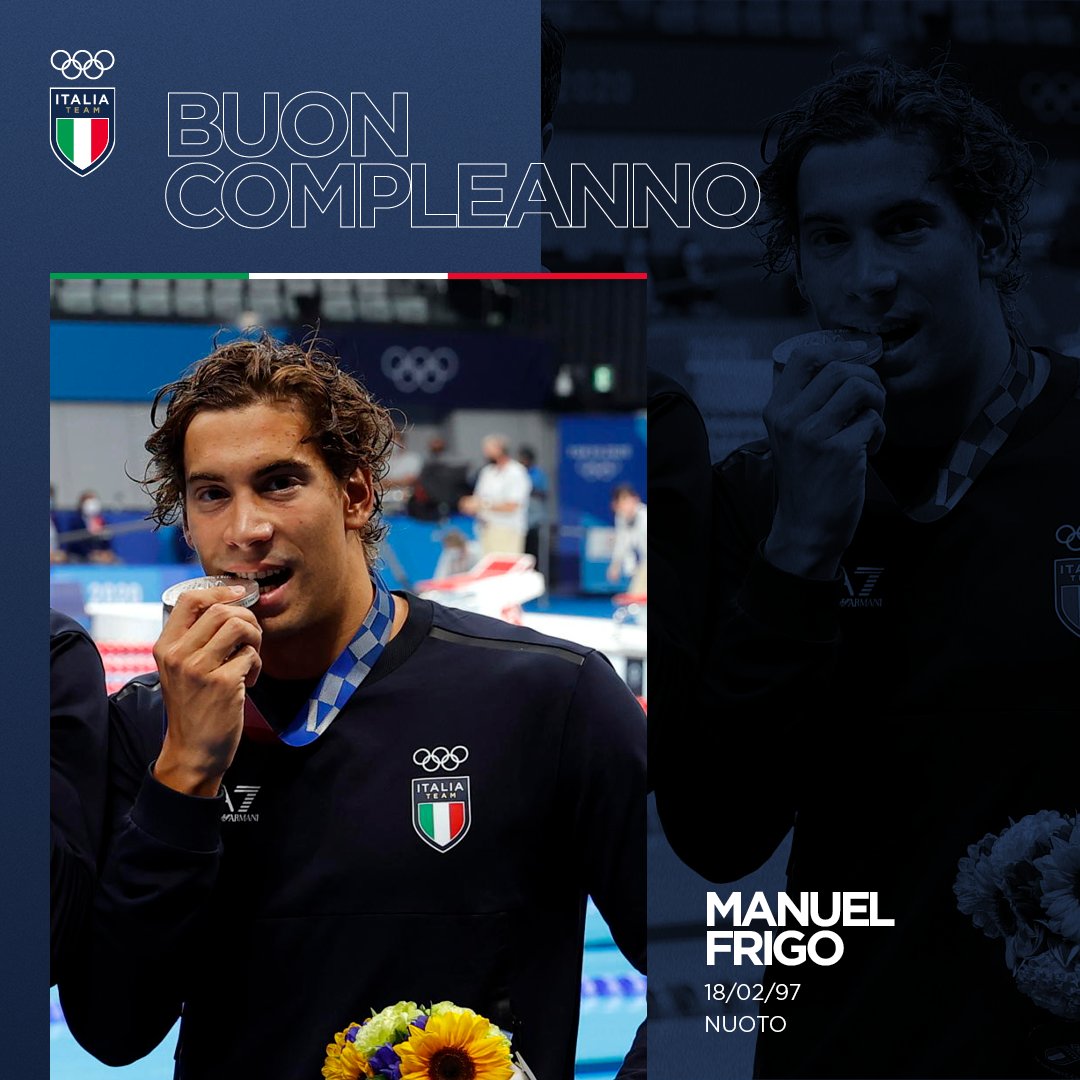 ItaliaTeam_it's tweet image. Buon compleanno a Manuel Frigo! 🥳

Con la staffetta 4x100 stile libero, in vasca lunga ha conquistato un argento olimpico a #Tokyo2020, un bronzo mondiale a #Budapest2022 e un oro europeo a #Roma2022. Un tritone azzurro! 🧜🏻‍♂️💙 

#ItaliaTeam #HappyBday @FINOfficial_