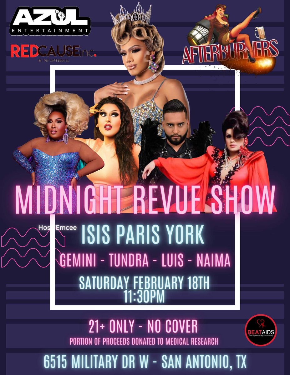 RedCauseInc's tweet photo. Don’t miss this event!

We’ve going to have lots of fun!!! There will be contests, give always and a few FREE drinks and shots! Join us!! #DragShow #SanAntonio #CharityEvent #LiveEntertainment #BeTheDifference https://t.co/zRoYvBx3uH