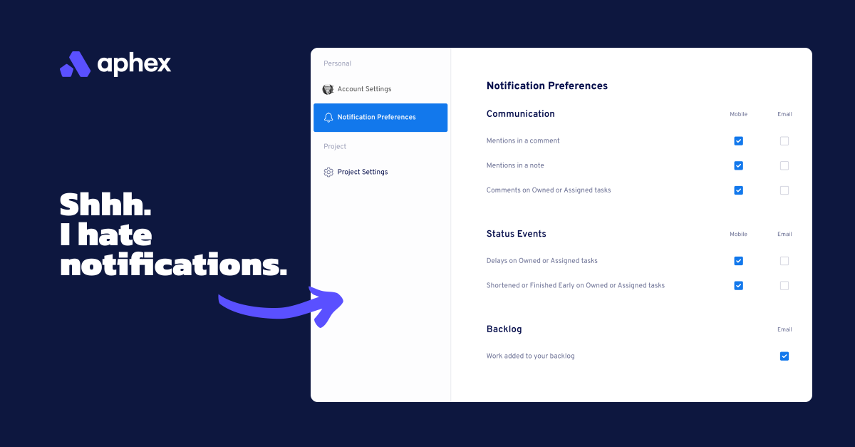 AphexHQ's tweet image. 🚨 New feature alert 🚨

You now control what type of project notifications you receive on Aphex. 

Only interested in the latest Published Version?
Obsessed with Delays?

The choice is yours.
#aphexupdate #shorttermplan #lookaheadplan #constructionschedule