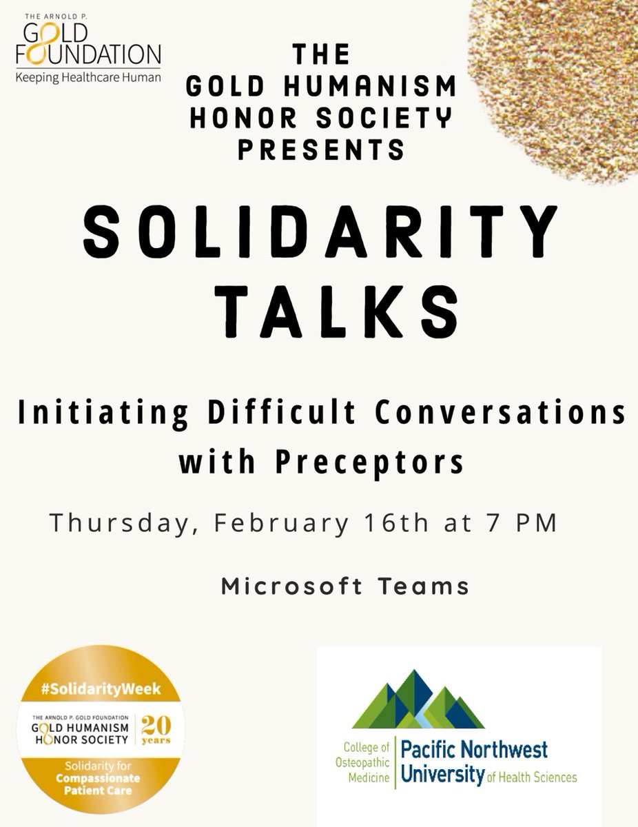 EssentialDPC's tweet photo. #SolidarityWeek2023 is here! @PNWUHealth Chapter of #GHHS will be presenting #SolidarityTalks to launch our mentorship series! Thank you GHHS-PNWU cohort for your leadership and exemplifying #HumanismInMedicine @GoldFdtn https://t.co/waRrhKHQ9V