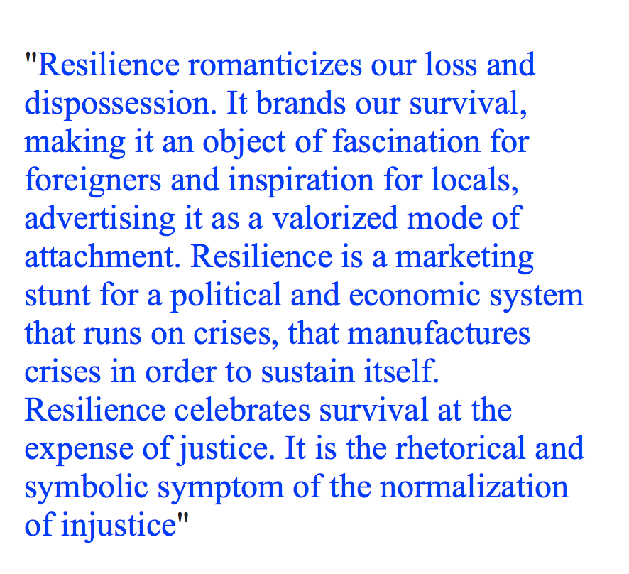 #Resilience is a flawed concept, unsurprisingly loved by those who know nothing except for Europe's interests, policies &amp; languages. 
In Sara Mourad's words: