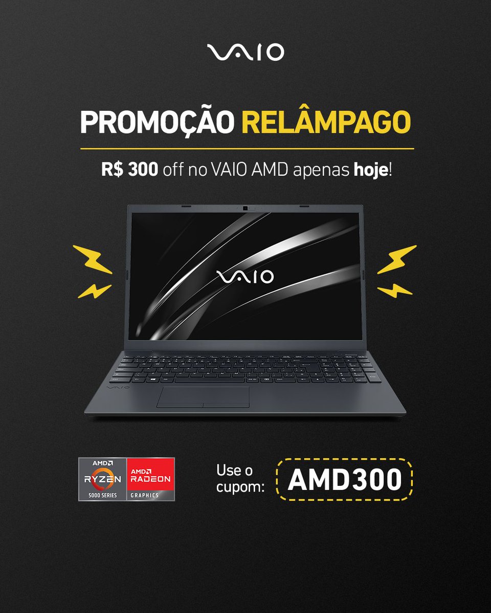 vaio_brasil's tweet photo. Não fique de fora da promo relâmpago da VAIO®! R$ 300 de desconto no VAIO® AMD com o cupom AMD300. Mas o cupom é válido apenas para hoje, 14/02! Corra para o site e aproveite!
https://t.co/JZQobqLpgy
#VAIO #VAIOAMD #AMD300 #Cupom #Desconto https://t.co/nz8zpU4DZM