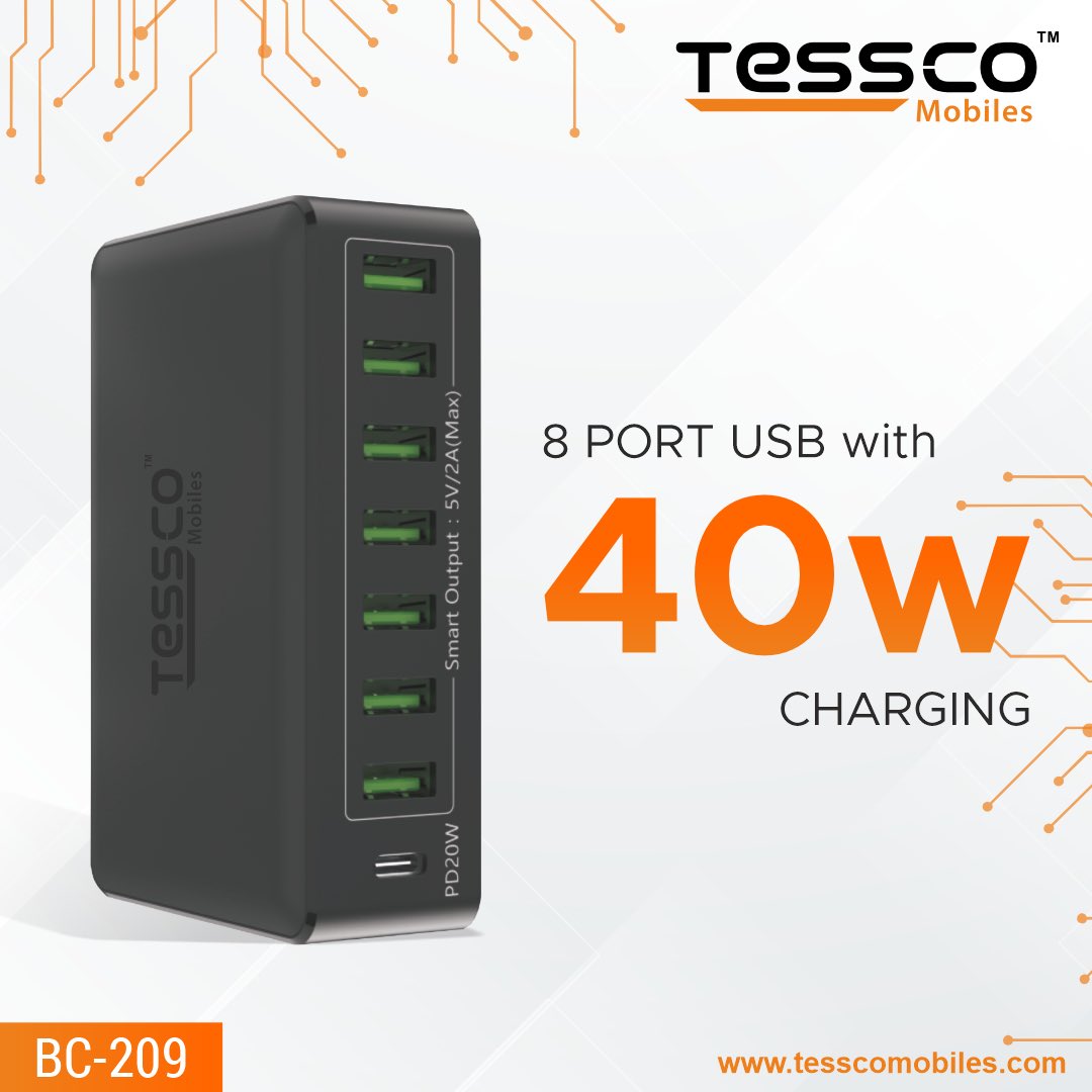 TesscoMobiles's tweet photo. Tessco BC - 209 8 Port USB Charger. Available In 2 Colors - Black &amp; White
.
.
.
#tessco#tesscomobiles#tesscomobilesaccessories#tesscoproducts#usbcharger#highqualitymaterial#fastchargingtechnology#multipleprotection#typec# https://t.co/U7vD1vQkcG
