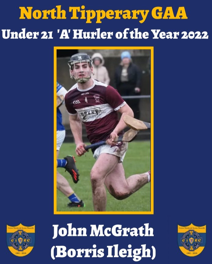 NorthTippGAA's tweet photo. 2022 North U21 'A' Hurler of the Year - 
John McGrath (Borris Ileigh)

2022 saw Borris Ileigh end a 25 year wait for the North U21 'A' title -  no small thanks to John McGrath who was excellent for Borris throughout their campaign https://t.co/II7URUAbC3