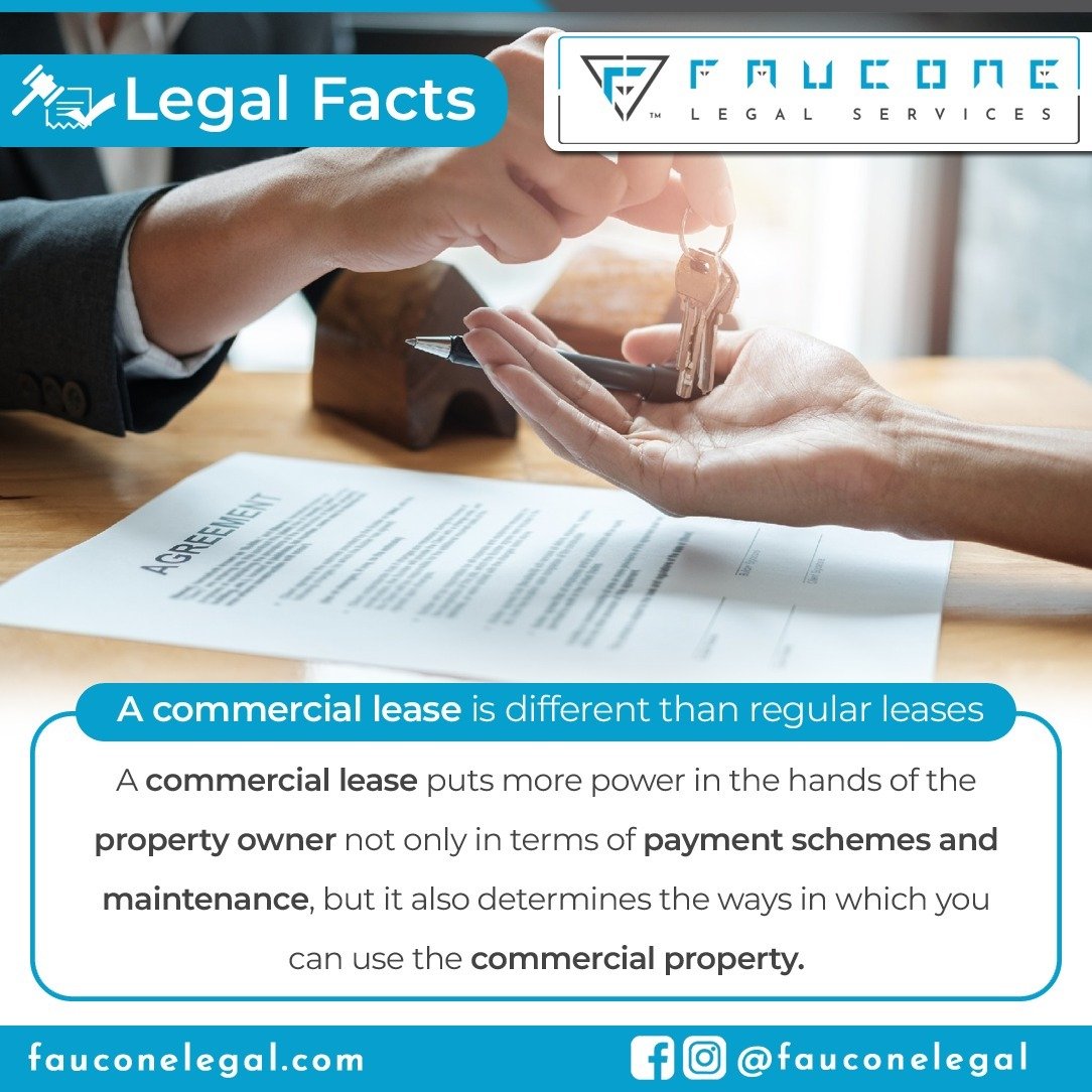 A commercial lease varies from a regular leases.

For more details please visit our website fauconelegal.com

#faucone #fauconelegal #fauconegroup #commercialproperty #commerciallease #paymentschemes #legalfacts #regularleases #lawers #legal #chennai #india