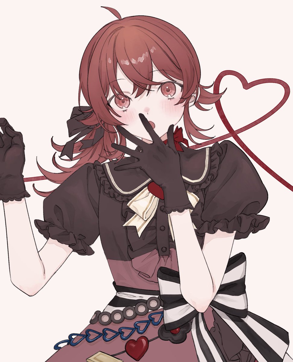 komiya kaho 1girl solo gloves red hair heart black gloves red eyes  illustration images