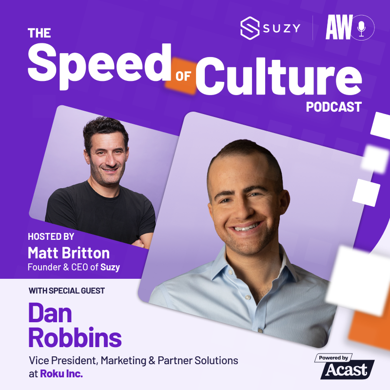 AskSuzyBiz's tweet photo. Is the 30-second spot dead? Dan Robbins, VP of Marketing and Partner Solutions at @Roku joined @MattyB on this episode of The Speed of Culture to discuss the role of ads in streaming—and why Roku is leaning into shoppable and interactive ads. 🎧 Listen now! @Adweek #CES2023