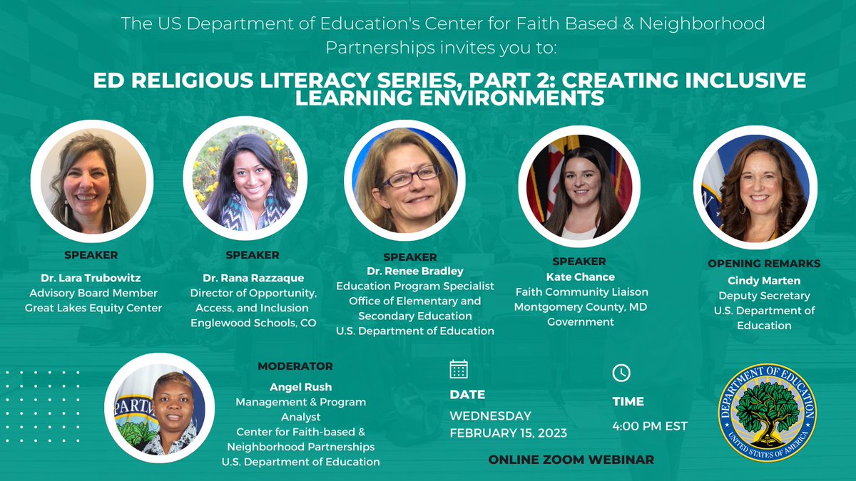 Interested in learning how to foster inclusive learning environments for students of diverse religions & nonreligious backgrounds? 🏫

Join @edpartners on 2/15 for a virtual event on religious diversity & inclusion through school policies & practices: eventbrite.com/e/ed-religious…