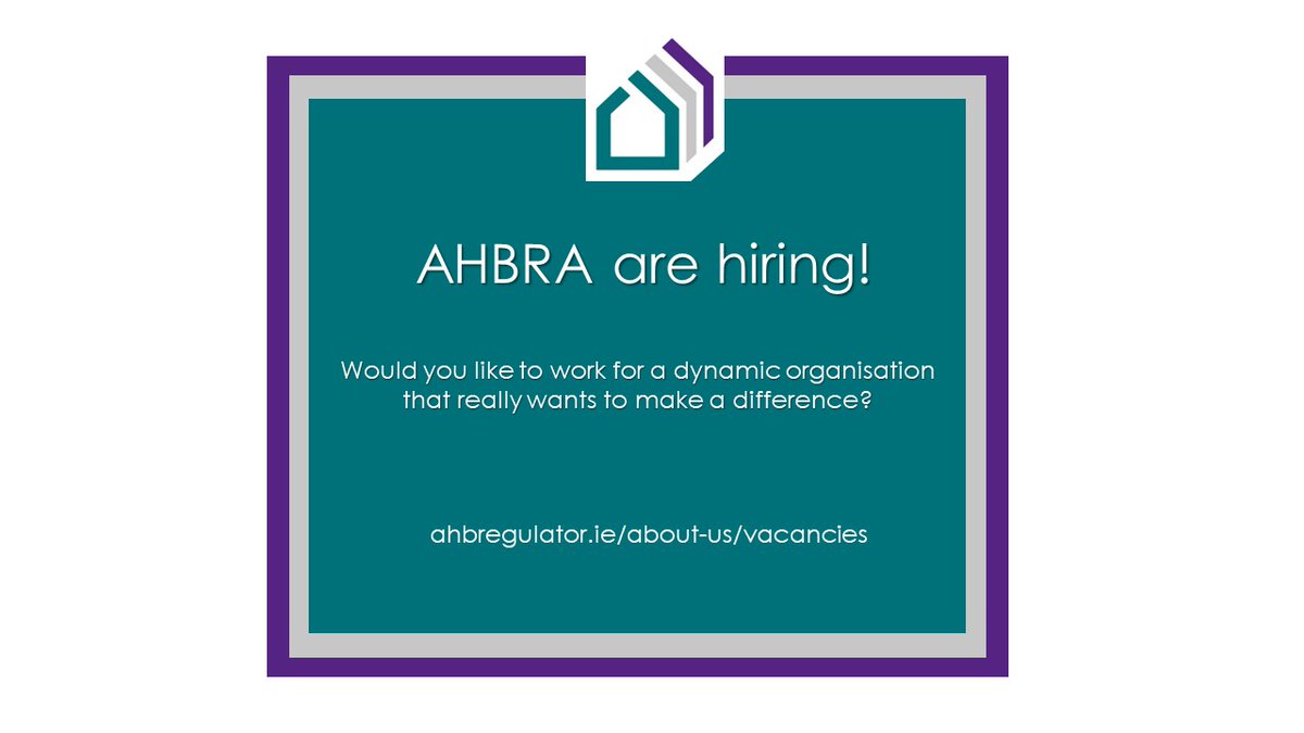 AHBRA are looking for more amazing people to join our dynamic team. We currently have 3 positions available, all in a hybrid working environment. 
We are a young, vibrant, and growing organisation, making a difference in the social housing sector. 

ahbregulator.ie/about-us/vacan…