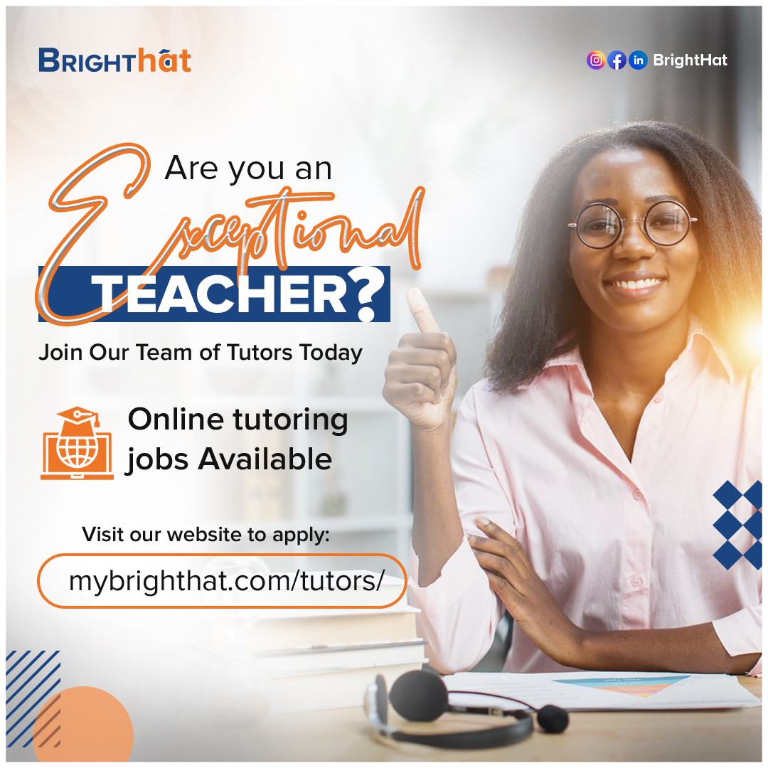 Does this sound like you or someone you know?  Let's meet you!

Apply here- mybrighthat.com/tutors/

#jobsearch 
#ibadanjobs
#jobsinnigeria
#onlinetutorjobs