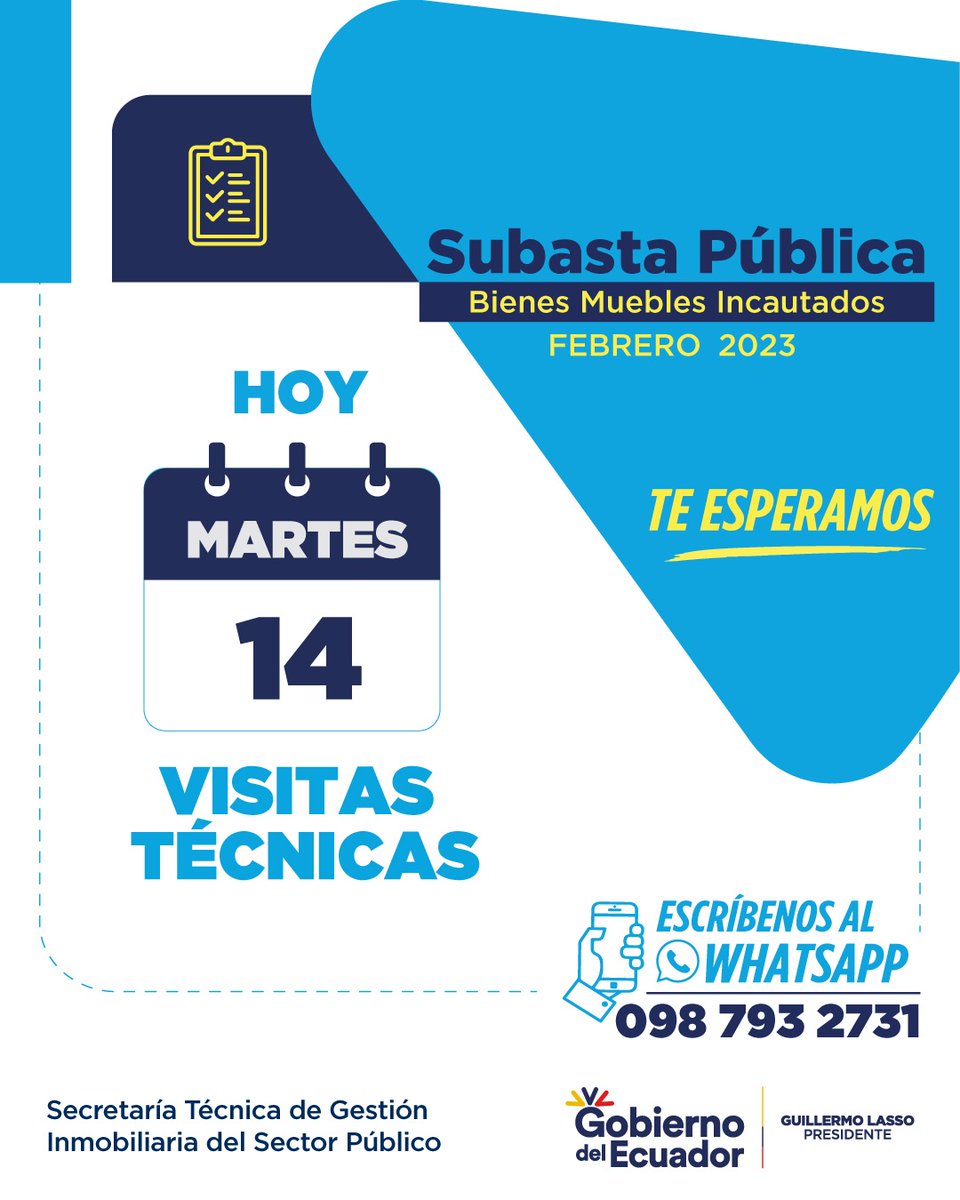 inmobiliarec's tweet photo. Recuerda que HOY es el último día de Visitas Técnicas para la #SubastaPública2023 de Bienes Muebles Incautados del mes de febrero. 🚗🛋️🚢

Agenda tu cita y conoce lo que ofertamos en este proceso. 

⏰ 9:30 a 16:00

Solicita más información👇

📲 https://t.co/hJmqoi2H52 https://t.co/hZAYSM3gUy