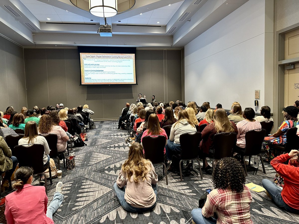 Packed house at 8 a.m. for How to incorporate Restorative Practice & PBIS into a Comprehensive School Counseling Program! @TxSCATweets  @TxCAtweets @CounselorFrutos #ConnectRechargeTSCA2023