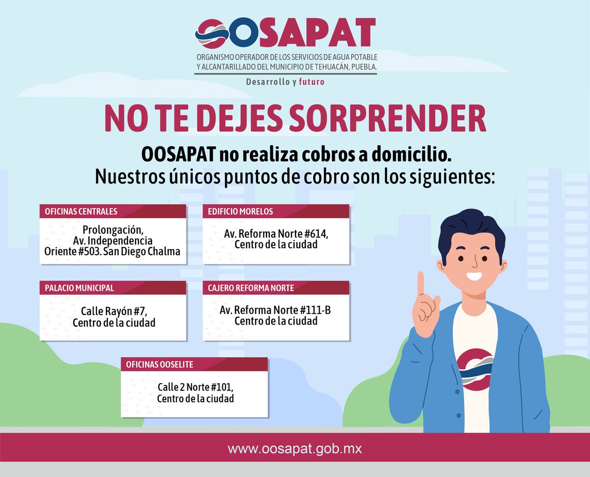OOSAPAT1's tweet photo. El #OOSAPAT te recuerda que nuestro personal 🚨NO REALIZA COBROS A DOMICILIO🚨
por lo que te recomendamos no dejarte sorprender
#DesarrolloYFuturo https://t.co/HpXebdRHhS