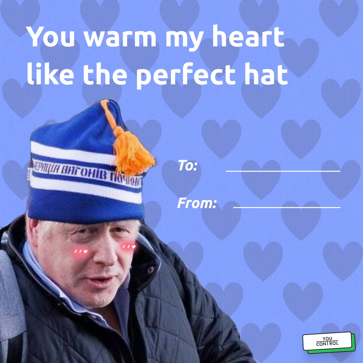 ItsYouControl's tweet photo. Love is @BorisJohnson in the hat from @Ukrzaliznytsia
#LoveIsYouControl #Ukraine #ValentinesDay2023 #ValentinesDay #SupportUkraine https://t.co/KlYEd3ci0J