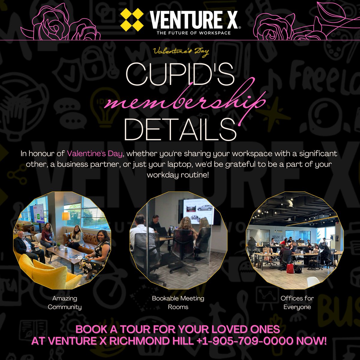Love is in the air of Venture X Richmond Hill!❤️

In honour of #ValentinesDay, whether you're sharing your workspace with a Significant Other, a business partner, or just your laptop, we'd be grateful to be a part of your workday routine! 

#coworkingoffice #hotdesk #CupidsArrow