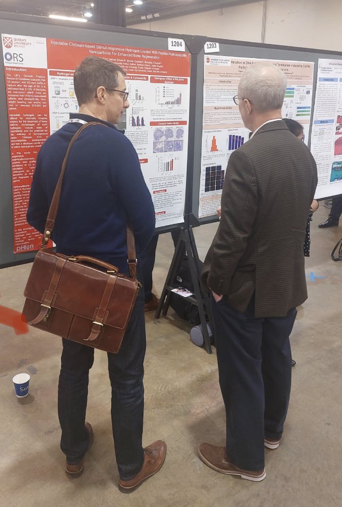 Great discussions at @ORSsociety PS-2 session between @njdunne_lab & delegates about our @VersusArthritis & @pHionTx supported project exploring the bone regeneration potential of our stimuli-responsive hydrogel loaded with peptide-HA nanoparticles. @Prof_H_McCarthy @MZiminska