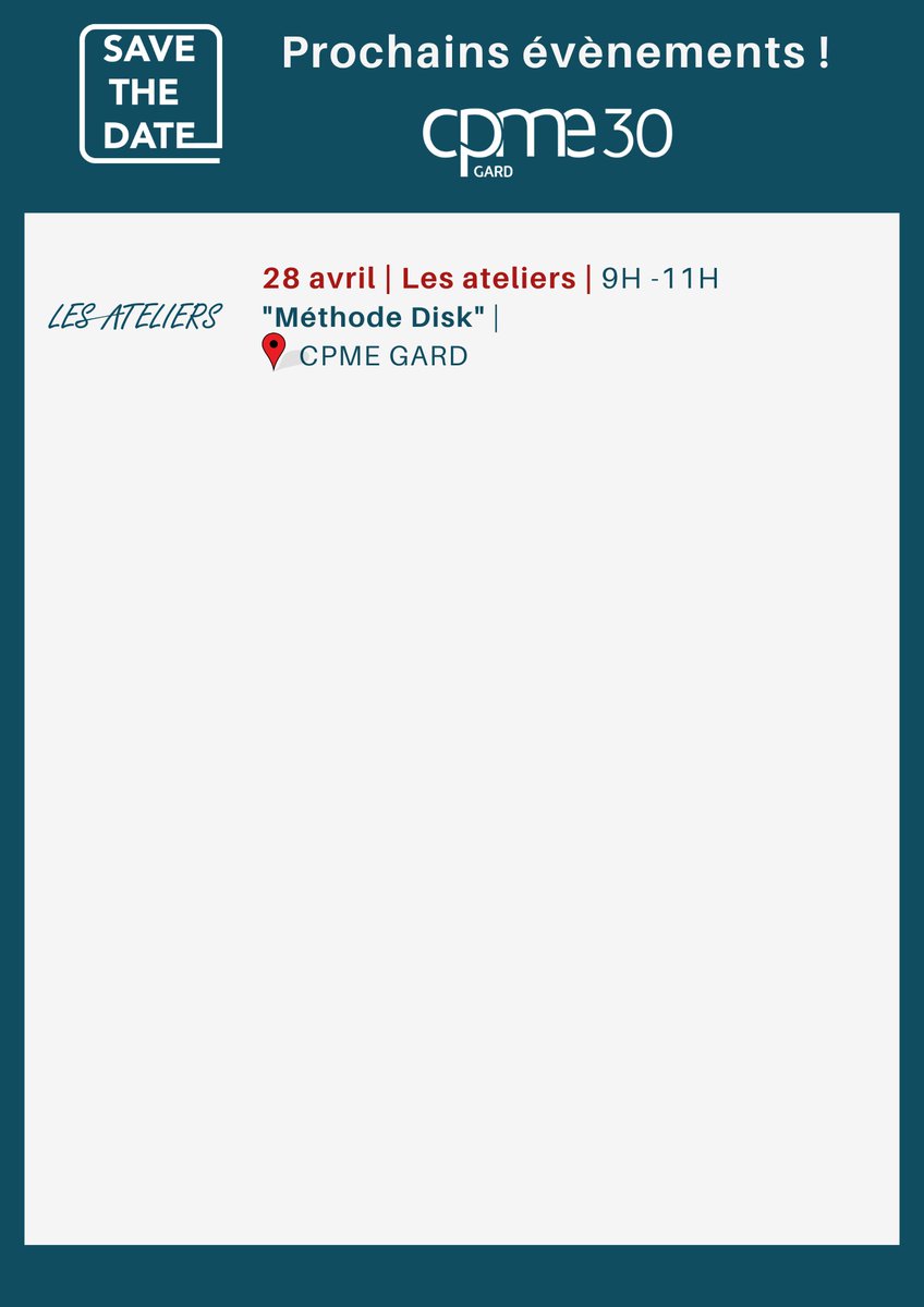 cpme30's tweet image. [Save the date 📆 ]

🖇️ Voici l'agenda de la @cpme30 !

Inscription 👉 cpme30.fr/evenement/

@sabrina_igel

#CPME #gard #TPE #PME #chefdentreprise #défendre #représenter #accompagner #évènement